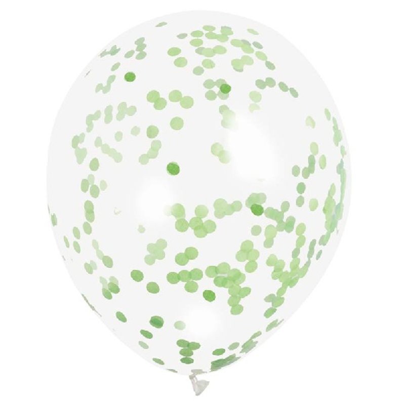 (6) 12IN LIME GREEN CONFETTI CLEAR BALLOON