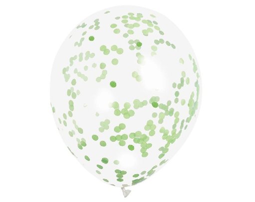 (6) 12IN LIME GREEN CONFETTI CLEAR BALLOON