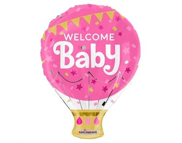 18IN WELCOME BABY HOT AIR BALLOON PINK