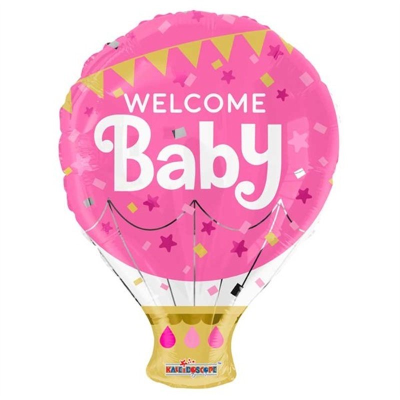 18IN WELCOME BABY HOT AIR BALLOON PINK