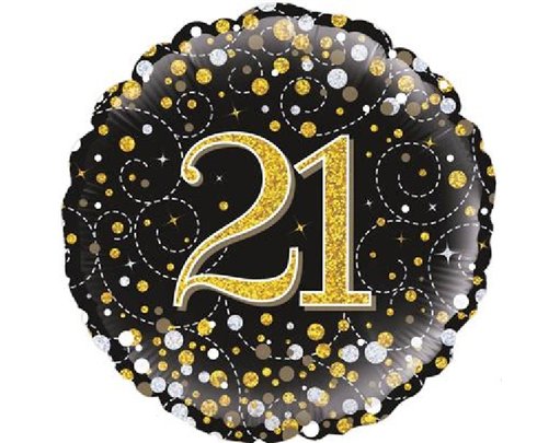 18in 21ST SPARKLING FIZZ BLACK AND GOLD FOIL