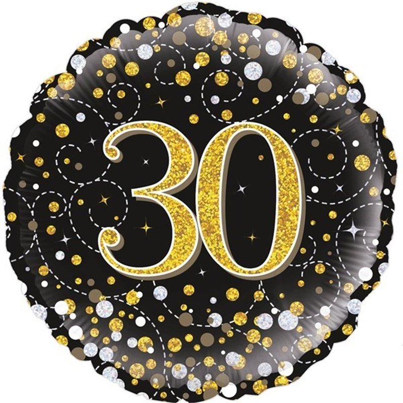 18IN 30TH SPARKLING FIZZ BLACK GOLD