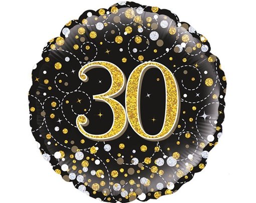 18IN 30TH SPARKLING FIZZ BLACK GOLD