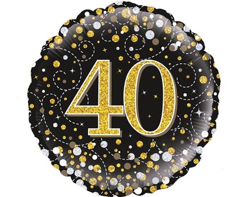 18IN 40TH SPARKLING FIZZ BLACK GOLD