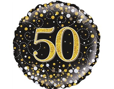 18IN 50TH SPARKLING FIZZ BLACK GOLD