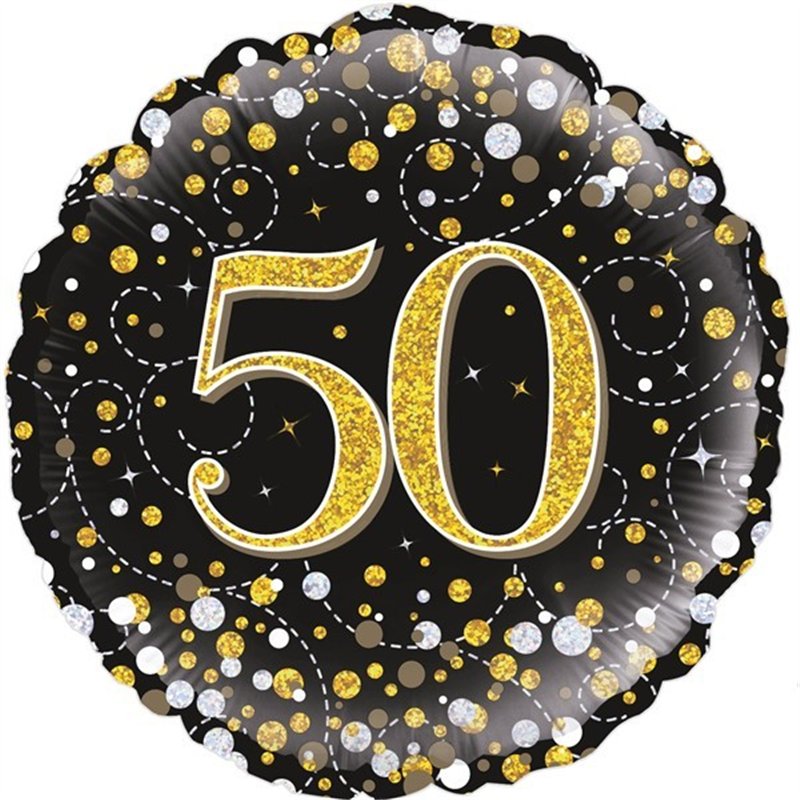 18IN 50TH SPARKLING FIZZ BLACK GOLD