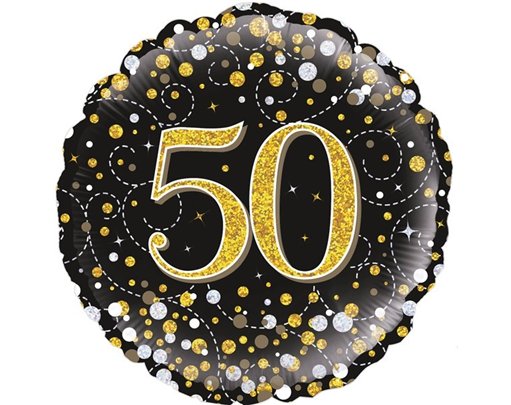 18IN 50TH SPARKLING FIZZ BLACK GOLD