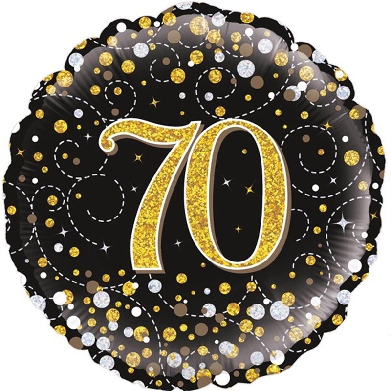 18IN 70TH SPARKLING FIZZ BLACK GOLD