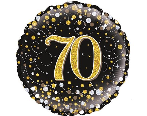 18IN 70TH SPARKLING FIZZ BLACK GOLD