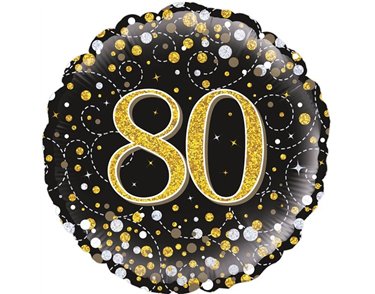 18IN 80TH SPARKLING FIZZ BLACK GOLD