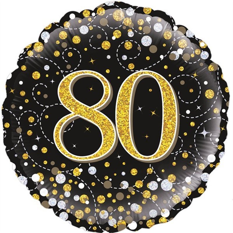 18IN 80TH SPARKLING FIZZ BLACK GOLD