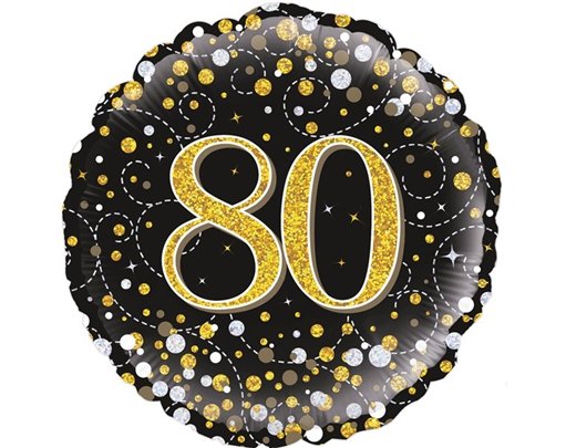 18IN 80TH SPARKLING FIZZ BLACK GOLD