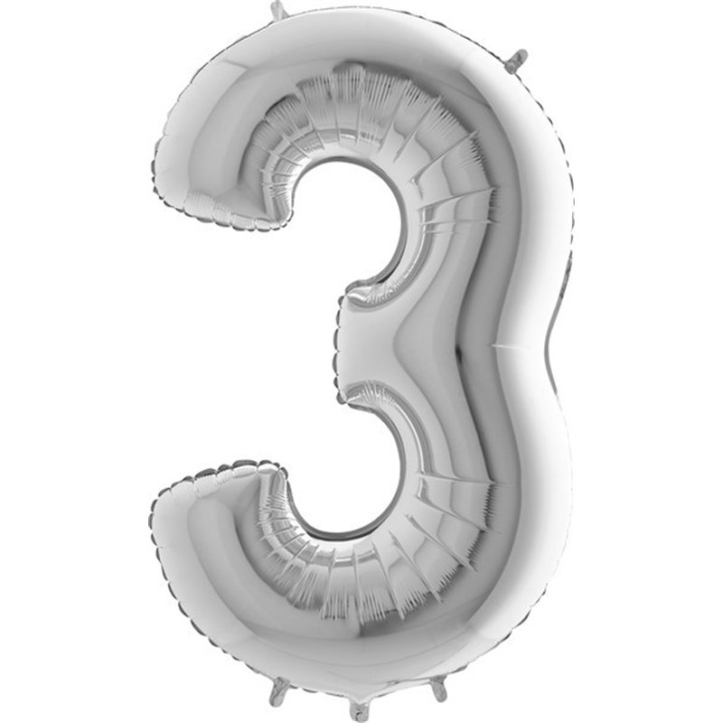 40IN SILVER NUMBER 3 FOIL BALLOON