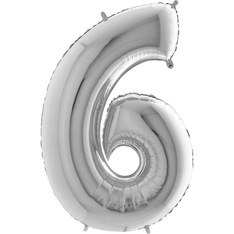 40IN SILVER NUMBER 6 FOIL BALLOON