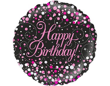 18IN BLACK & PINK SPARKLING FIZZ B/DAY FOIL