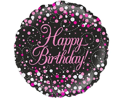 18IN BLACK & PINK SPARKLING FIZZ B/DAY FOIL