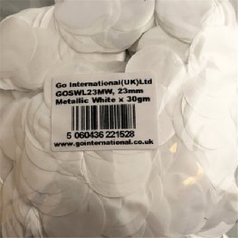 30GM 23MM WHITE METALLIC CONFETTI