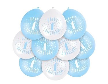 (10) 9IN BLUE HAPPY 1ST B/DAY BALLOONS