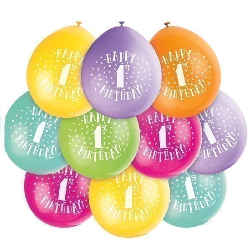 (10) 9IN HAPPY 1ST BIRTHDAY BALLOONS