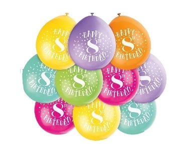 (10) 9IN HAPPY 8TH BIRTHDAY BALLOONS