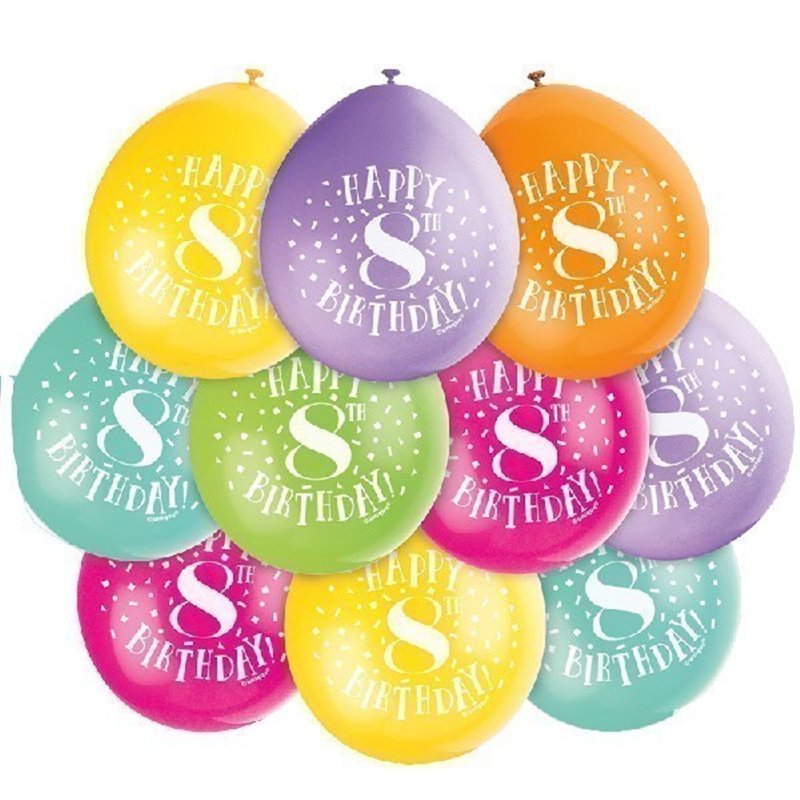 (10) 9IN HAPPY 8TH BIRTHDAY BALLOONS