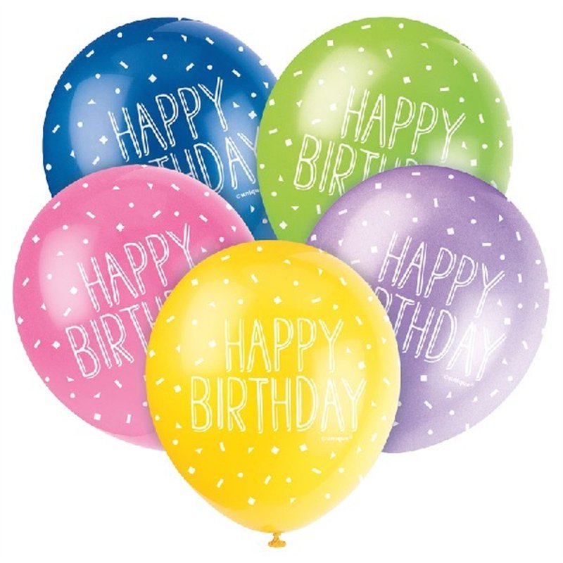(5) 12IN ASST HAPPY BIRTHDAY BALLOONS