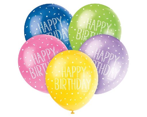 (5) 12IN ASST HAPPY BIRTHDAY BALLOONS