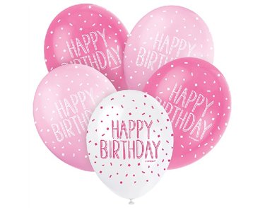 (5) 12IN PINK HAPPY BIRTHDAY BALLOONS