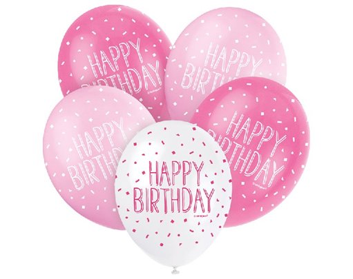 (5) 12IN PINK HAPPY BIRTHDAY BALLOONS
