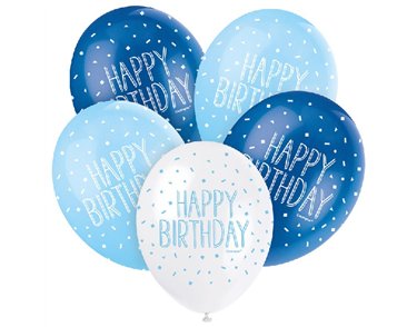 (5) 12IN BLUE HAPPY BIRTHDAY BALLOONS