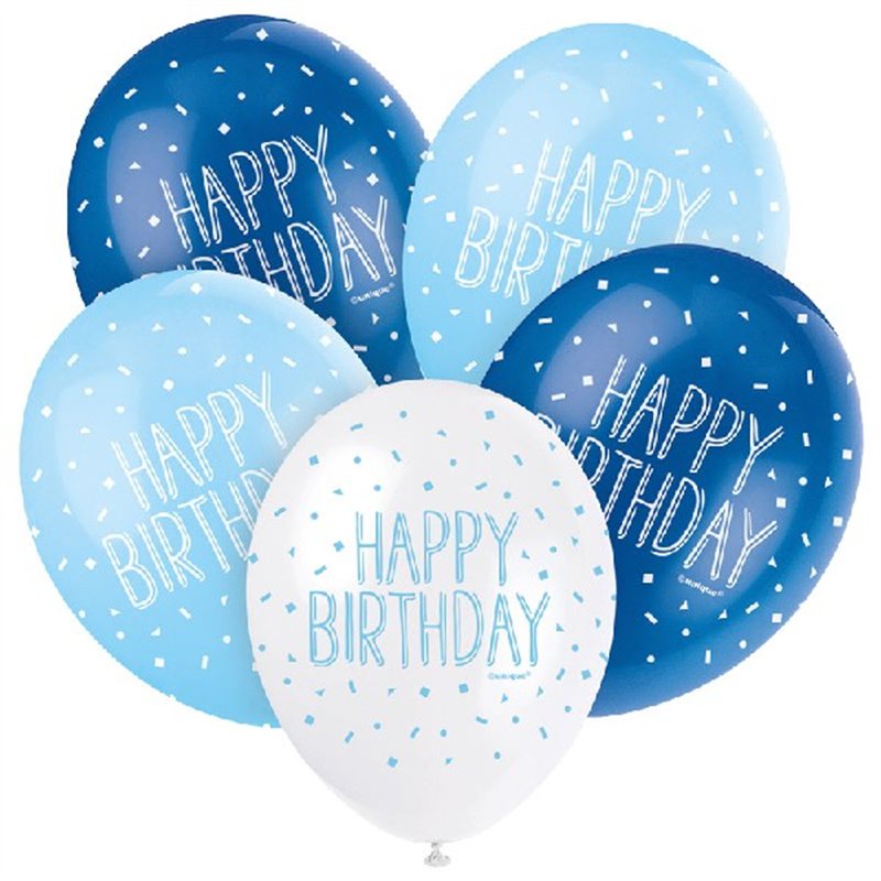 (5) 12IN BLUE HAPPY BIRTHDAY BALLOONS