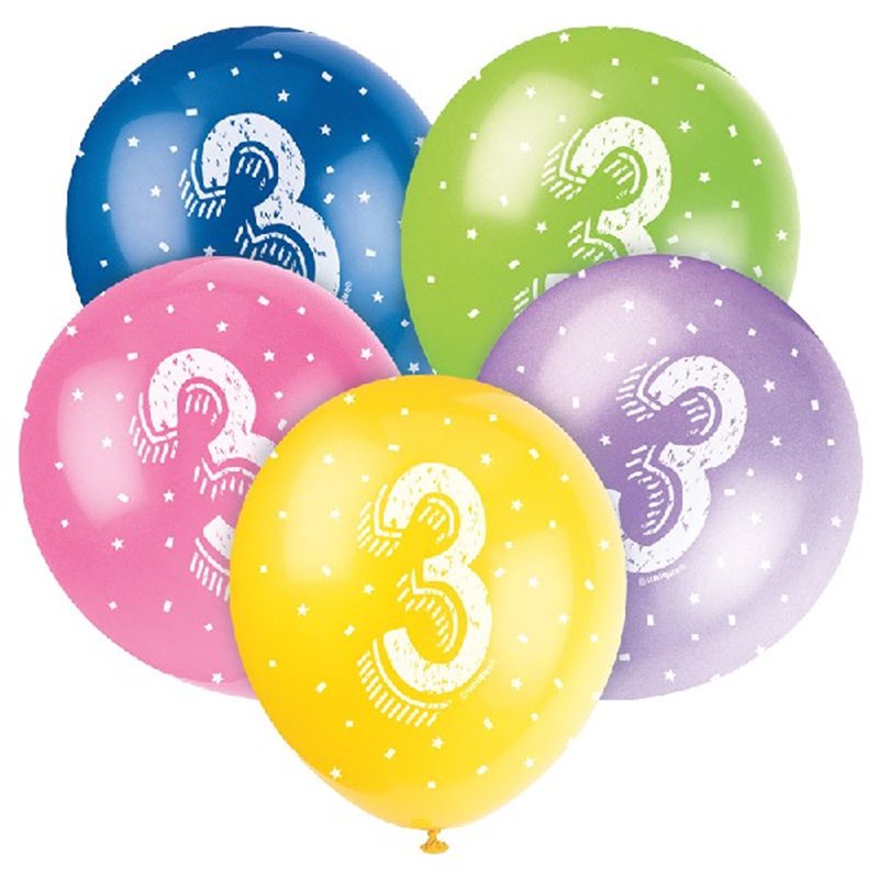 (5) 12IN NUMBER 3 BALLOONS