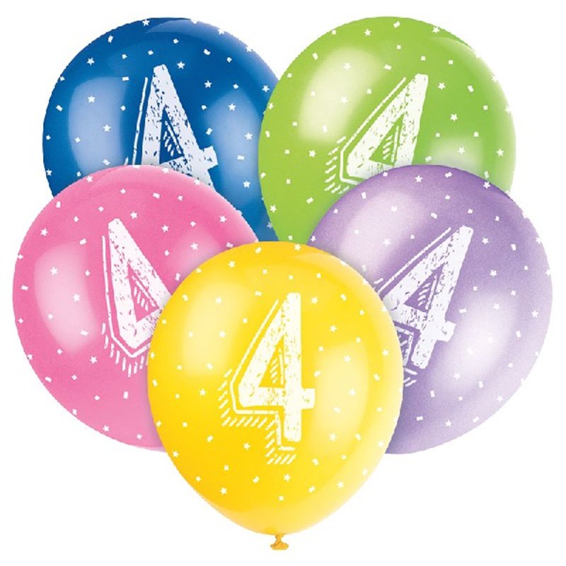 (5) 12IN NUMBER 4 BALLOONS