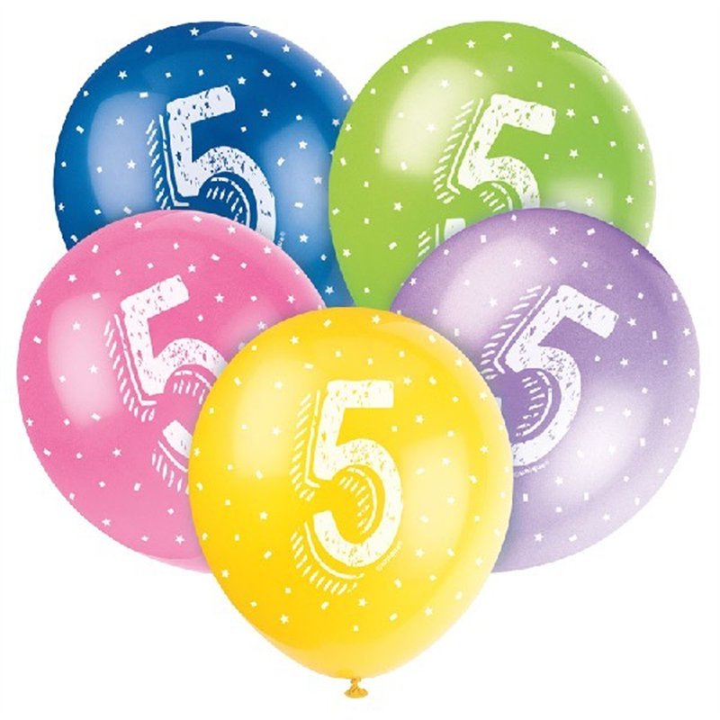 (5) 12IN NUMBER 5 BALLOONS