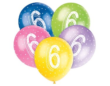 (5) 12IN NUMBER 6 BALLOONS