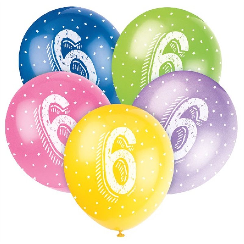 (5) 12IN NUMBER 6 BALLOONS