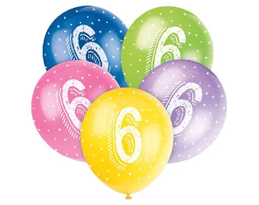 (5) 12IN NUMBER 6 BALLOONS