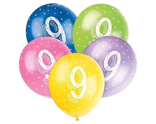 (5) 12IN NUMBER 9 BALLOONS