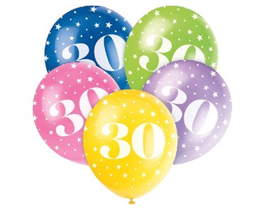 (5) 12IN NUMBER 30 BALLOONS