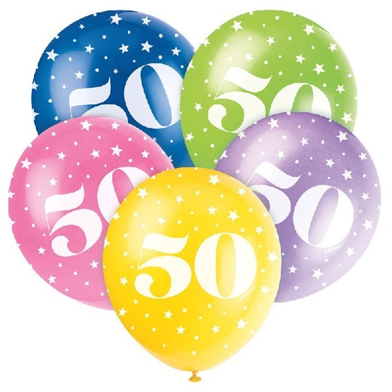 (5) 12IN NUMBER 50 BALLOONS