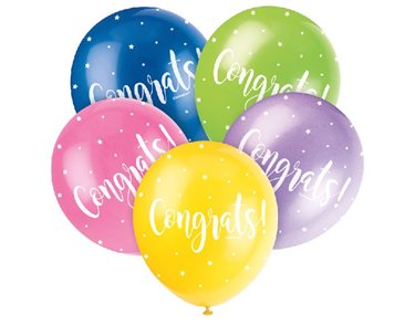 (5) 12IN CONGRATS BALLOONS