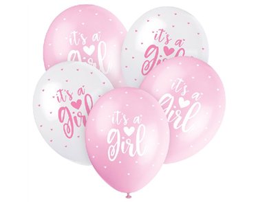 (5) 12IN PINK ITS A GIRL BALLOONS