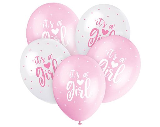 (5) 12IN PINK ITS A GIRL BALLOONS