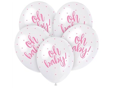 (5) 12IN PINK OH BABY BALLOONS