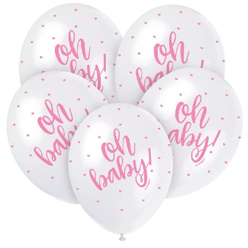 (5) 12IN PINK OH BABY BALLOONS