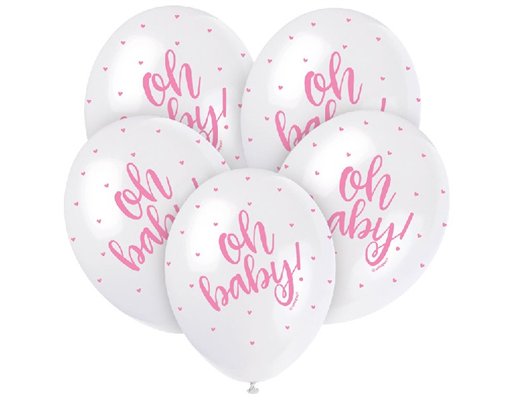 (5) 12IN PINK OH BABY BALLOONS
