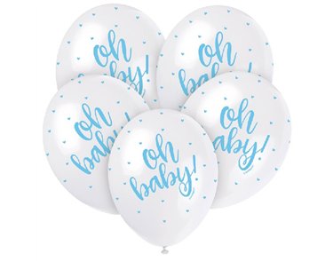 (5) 12IN BLUE OH BABY BALLOONS