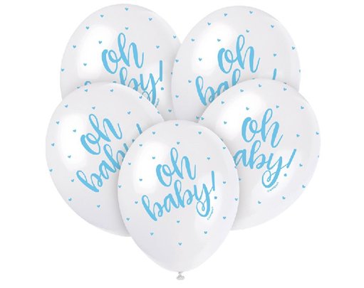 (5) 12IN BLUE OH BABY BALLOONS