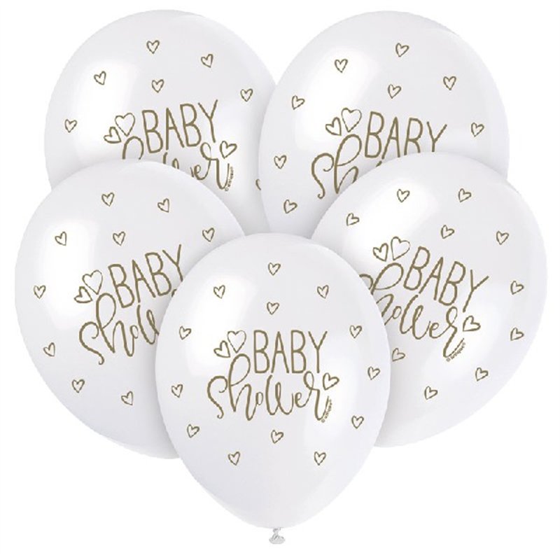 (5) 12IN GOLD BABY SHOWER BALLOONS