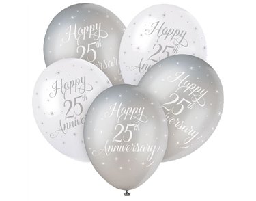 (5) 12IN HAPPY 25TH ANNIVERSRY BALLOONS